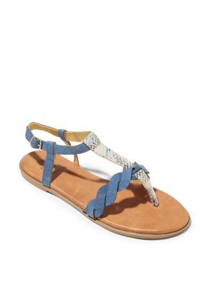 Sandales Plates Femme - Sandale Plate Python Bleu Jina - Zh4 P04