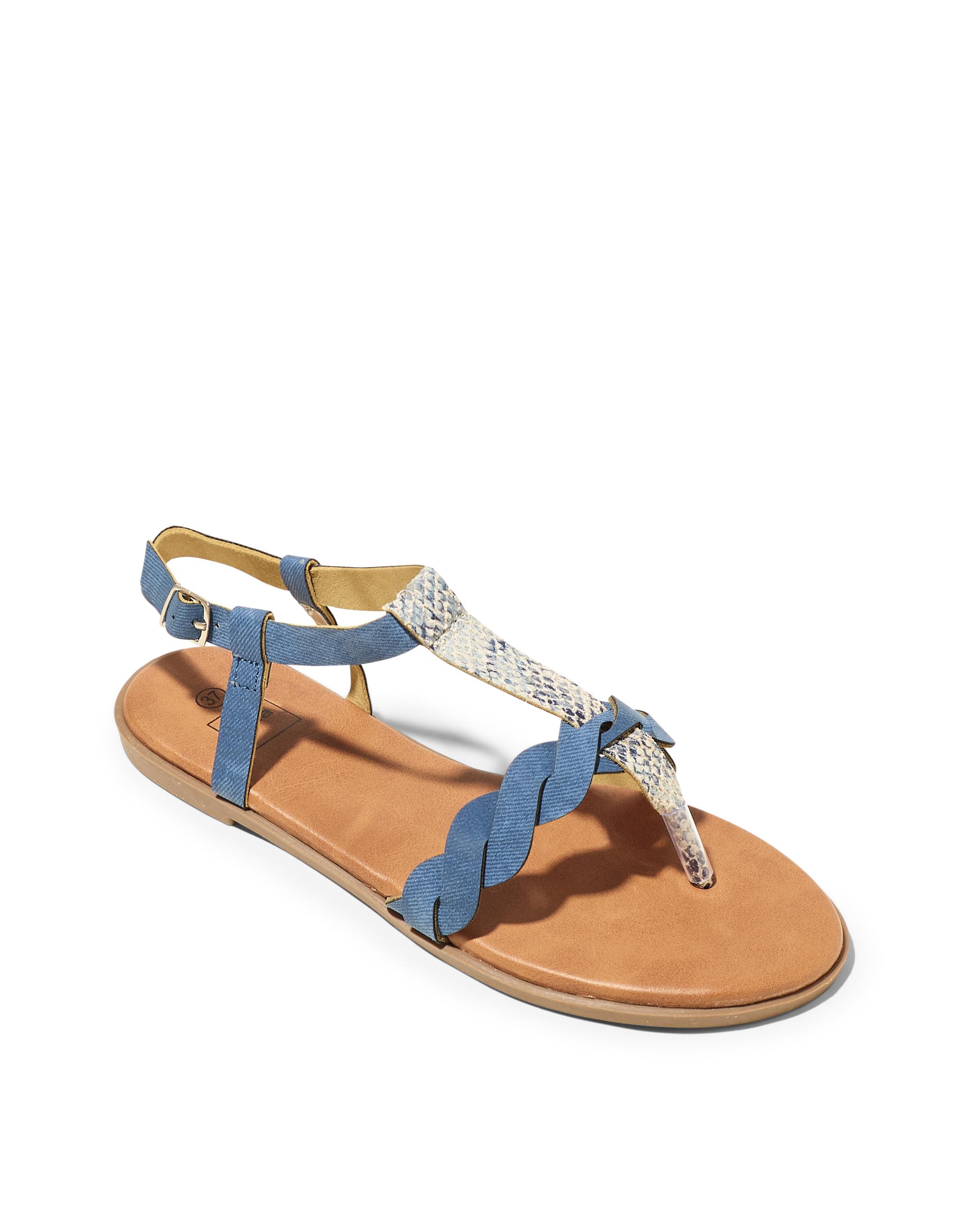 Sandales Plates Femme - Sandale Plate Python Bleu Jina - Zh4 P04