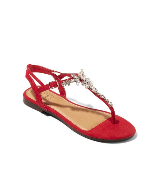 Sandales Plates Femme - Sandale Plate Rouge Jina - Zhdev16 P12