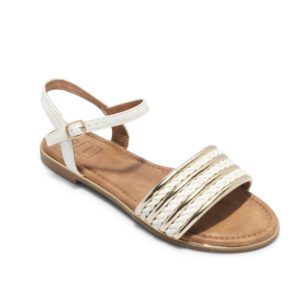 Sandales Plates Femme - Sandale Plate Blanc Or Jina - S75-262